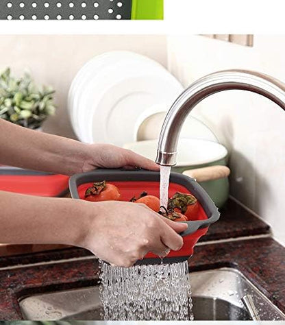 Square Collapsible Colander Set,2 Collapsible Colanders (Strainers) Set - Includes 2 Folding Strainers (red & Grey)