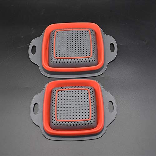 Square Collapsible Colander Set,2 Collapsible Colanders (Strainers) Set - Includes 2 Folding Strainers (red & Grey)