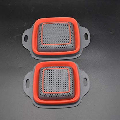 Square Collapsible Colander Set,2 Collapsible Colanders (Strainers) Set - Includes 2 Folding Strainers (red & Grey)