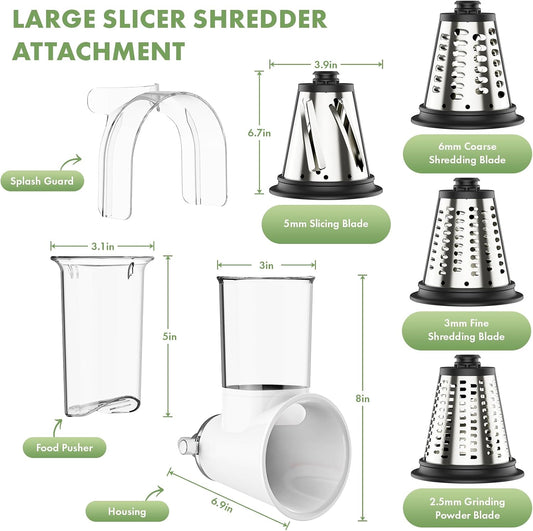 Cheese Grater Attachment for KitchenAid, Large Cheese Grater with 3-inch Feed Chute and Splash-Proof Barrier, Cheese Shredder, For Kitchen Aid Accessories and Attachments, Dishwasher Safe
