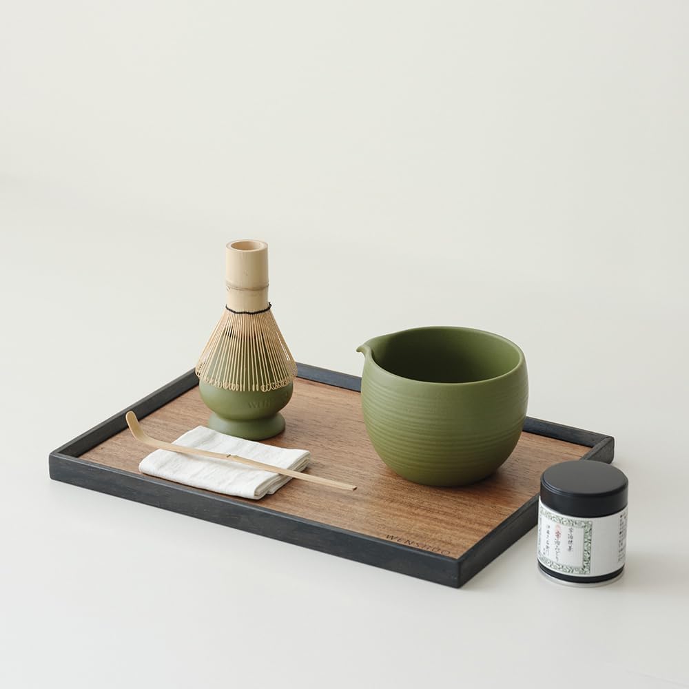 Matcha Whisk Set, Ceramic Matcha Bowl & Whisk Holder, Bamboo Accessory, Modern Design (Matte Crème, Pouring Spout) (Matte Crème)