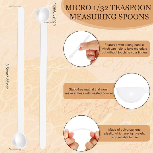1/32 Teaspoon Micro Scoops 150 Milligram Mini Measuring Spoons Tiny Little Plastic Scoop for Measuring Cosmetics, Powders, Glitter and Seasoning(White, 16 Pieces)