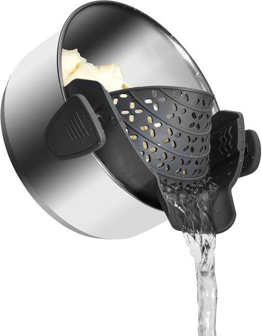 Strain Pot Strainer and Pasta Strainer - Adjustable Silicone Clip On Food Strainers for Pots, Pans, and Bowls - Kitchen Drainer Colander