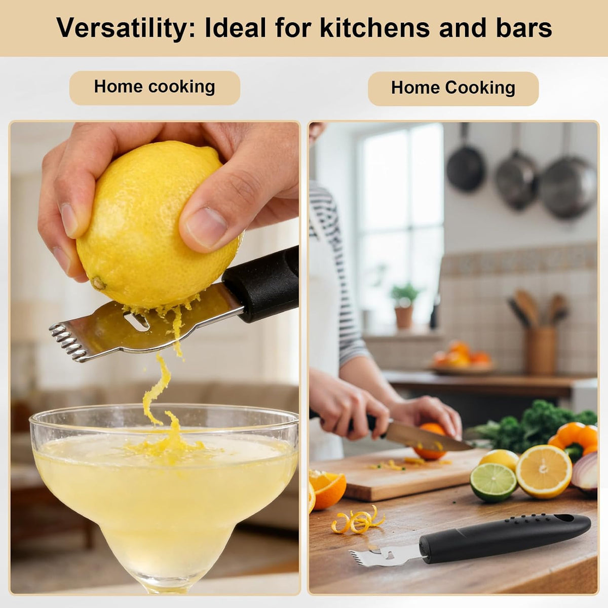 Lemon Citrus Zester, Stainless Steel Channel Peeler Grater with Channel Knife, Zester for Lemons, Citrus Zester Tool, Orange Peeler Tool for Cocktails, 6.10 × 0.87 Inch