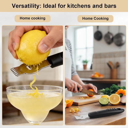 Lemon Citrus Zester, Stainless Steel Channel Peeler Grater with Channel Knife, Zester for Lemons, Citrus Zester Tool, Orange Peeler Tool for Cocktails, 6.10 × 0.87 Inch