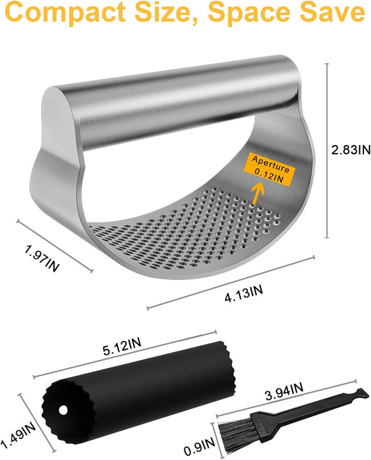 Upgraded Garlic Press Rocker Full Stainless Steel, Garlic Mincer, Garlic Crusher Squeezer with Silicone Peeler and Cleaning Brush, Rustproof and Dishwasher Safe