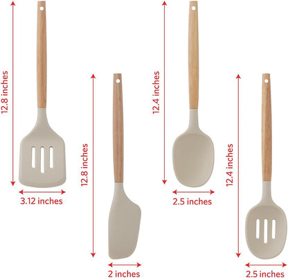 Glad Silicone Kitchen Utensils Set, 8pcs - Nonstick Cooking Tools with Wooden Handles and Utensil Holder - Spatula Set with Turner, Ladle, Spoons, Tongs, and Spaghetti Server - Blue