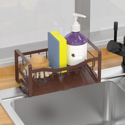 Stainless Steel Kitchen Sink Caddy Organizer with Auto Drain Tray, Sponge Holder for Countertop Storage
