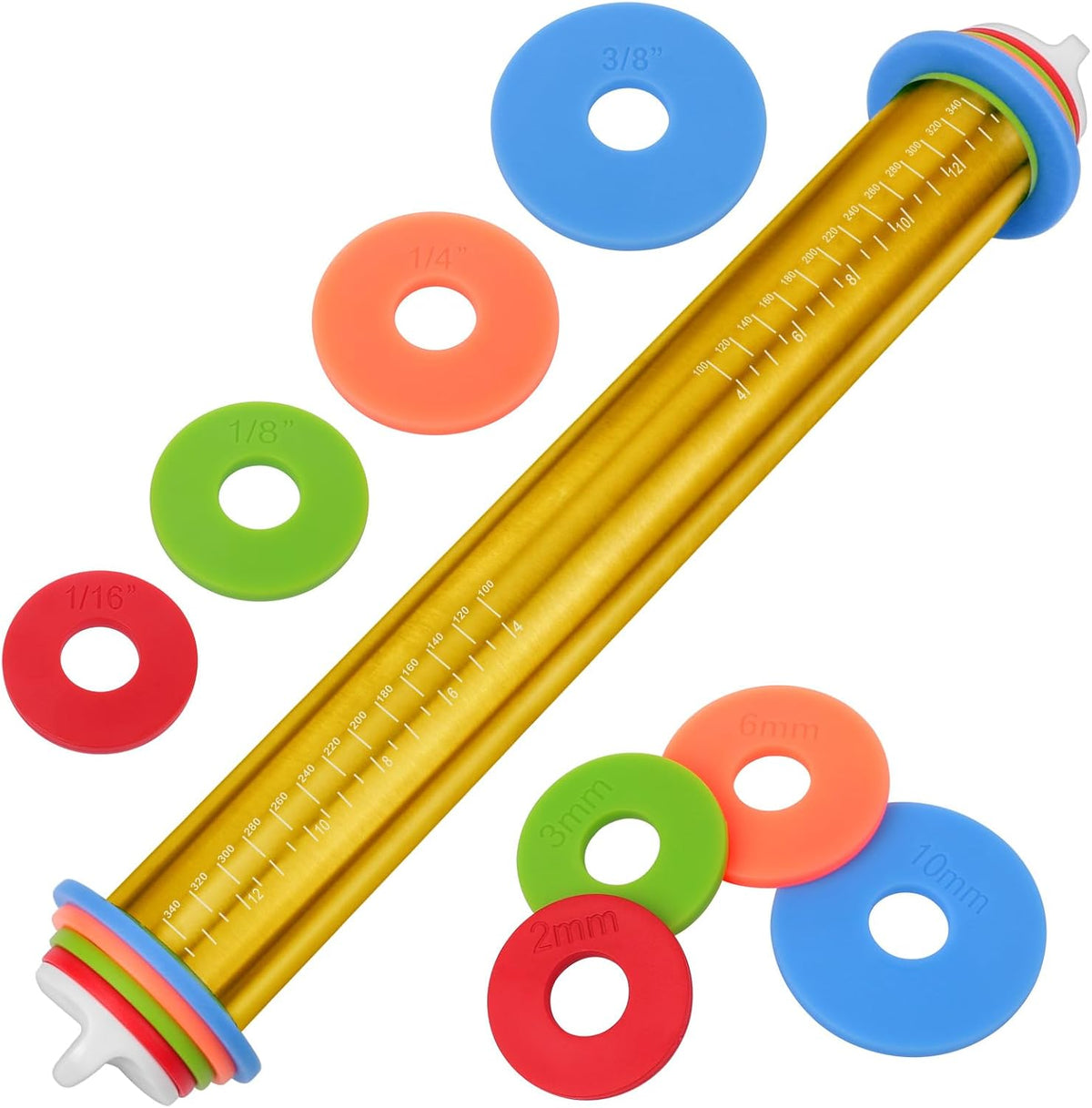 Adjustable Rolling Pin with Thickness Rings for Baking, Stainless Steel Designs Dough Roller Pins for Cookie Decorating Baking Supplies Fondant Cake Baker
