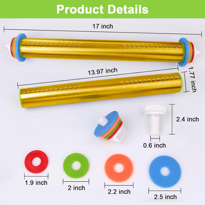 Adjustable Rolling Pin with Thickness Rings for Baking, Stainless Steel Designs Dough Roller Pins for Cookie Decorating Baking Supplies Fondant Cake Baker