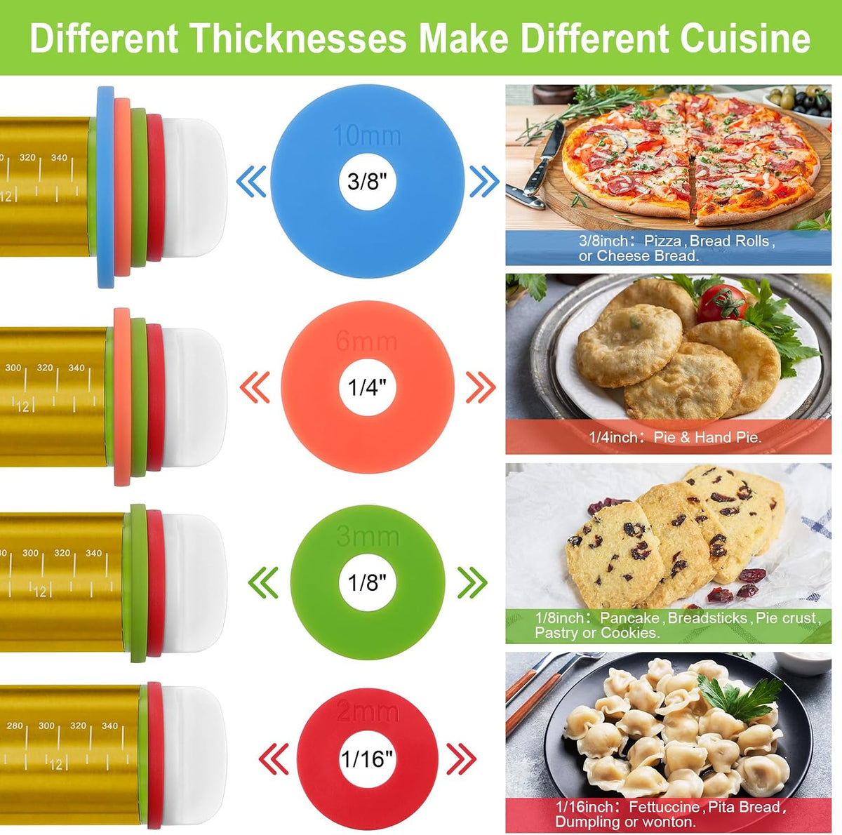 Adjustable Rolling Pin with Thickness Rings for Baking, Stainless Steel Designs Dough Roller Pins for Cookie Decorating Baking Supplies Fondant Cake Baker