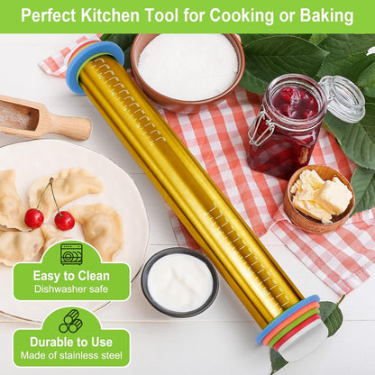 Adjustable Rolling Pin with Thickness Rings for Baking, Stainless Steel Designs Dough Roller Pins for Cookie Decorating Baking Supplies Fondant Cake Baker