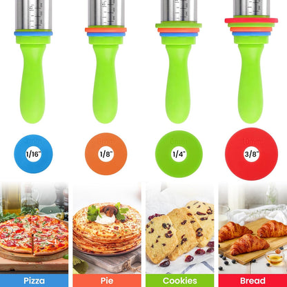 Adjustable Rolling Pin with Thickness Rings for Baking, Stainless Steel Designs Dough Roller Pins for Cookie Decorating Baking Supplies Fondant Cake Baker