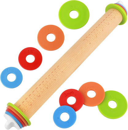 Adjustable Rolling Pin with Thickness Rings for Baking, Stainless Steel Designs Dough Roller Pins for Cookie Decorating Baking Supplies Fondant Cake Baker