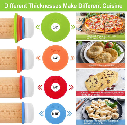 Adjustable Rolling Pin with Thickness Rings for Baking, Stainless Steel Designs Dough Roller Pins for Cookie Decorating Baking Supplies Fondant Cake Baker