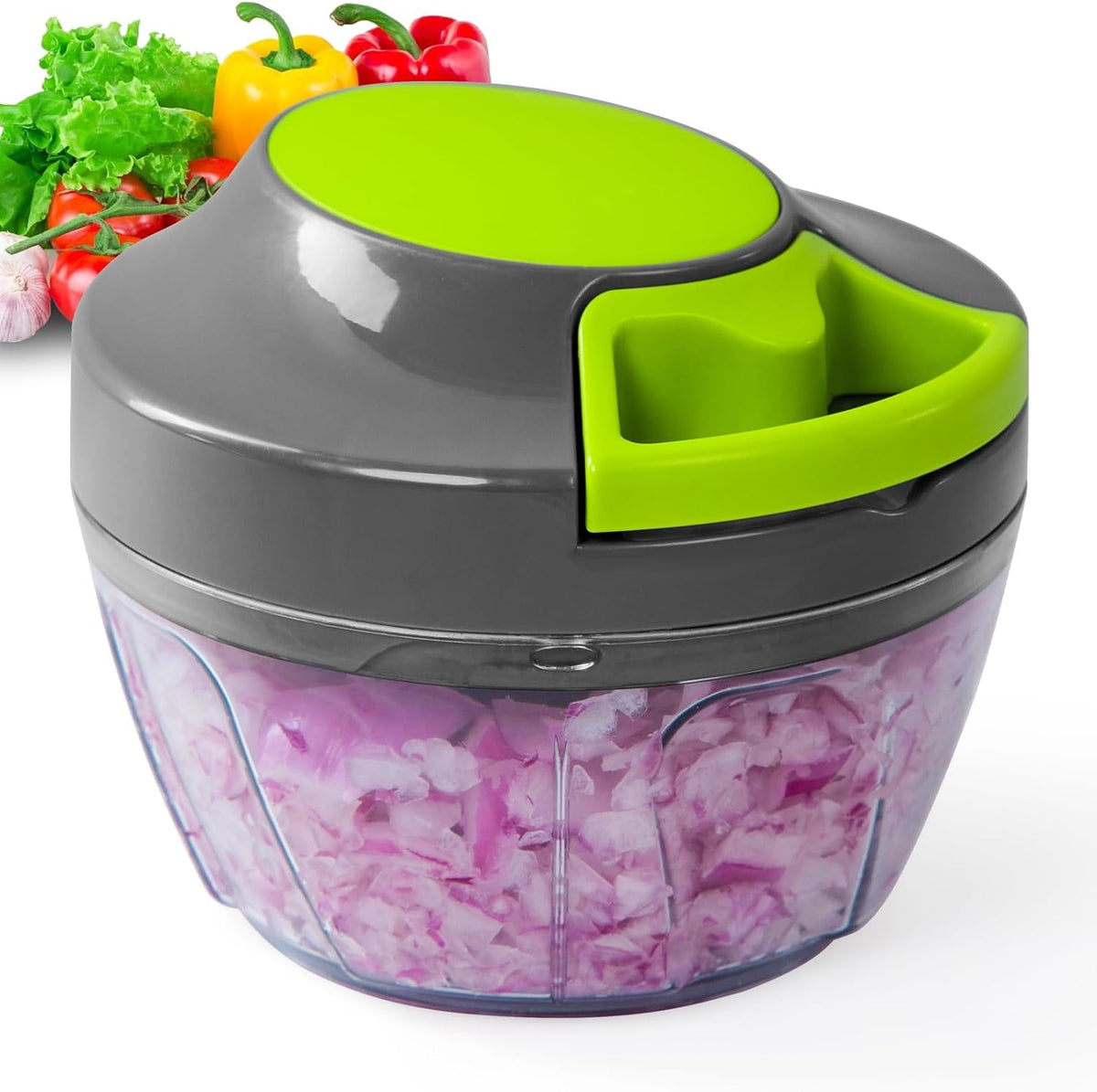 Manual Food Processor Vegetable Chopper, Portable Hand Pull String Garlic Mincer Onion Cutter for Veggies, Ginger, Fruits, Nuts, Herbs, etc., 900ml-Gray
