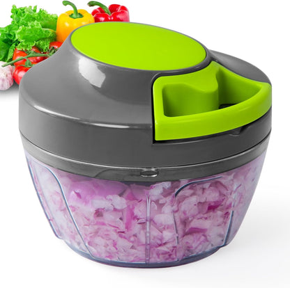 Manual Food Processor Vegetable Chopper, Portable Hand Pull String Garlic Mincer Onion Cutter for Veggies, Ginger, Fruits, Nuts, Herbs, etc., 900ml-Gray