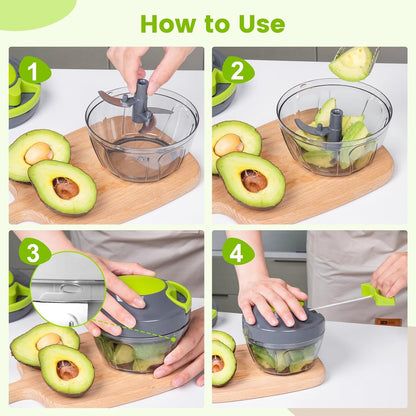 Manual Food Processor Vegetable Chopper, Portable Hand Pull String Garlic Mincer Onion Cutter for Veggies, Ginger, Fruits, Nuts, Herbs, etc., 900ml-Gray