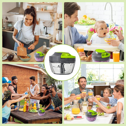 Manual Food Processor Vegetable Chopper, Portable Hand Pull String Garlic Mincer Onion Cutter for Veggies, Ginger, Fruits, Nuts, Herbs, etc., 900ml-Gray