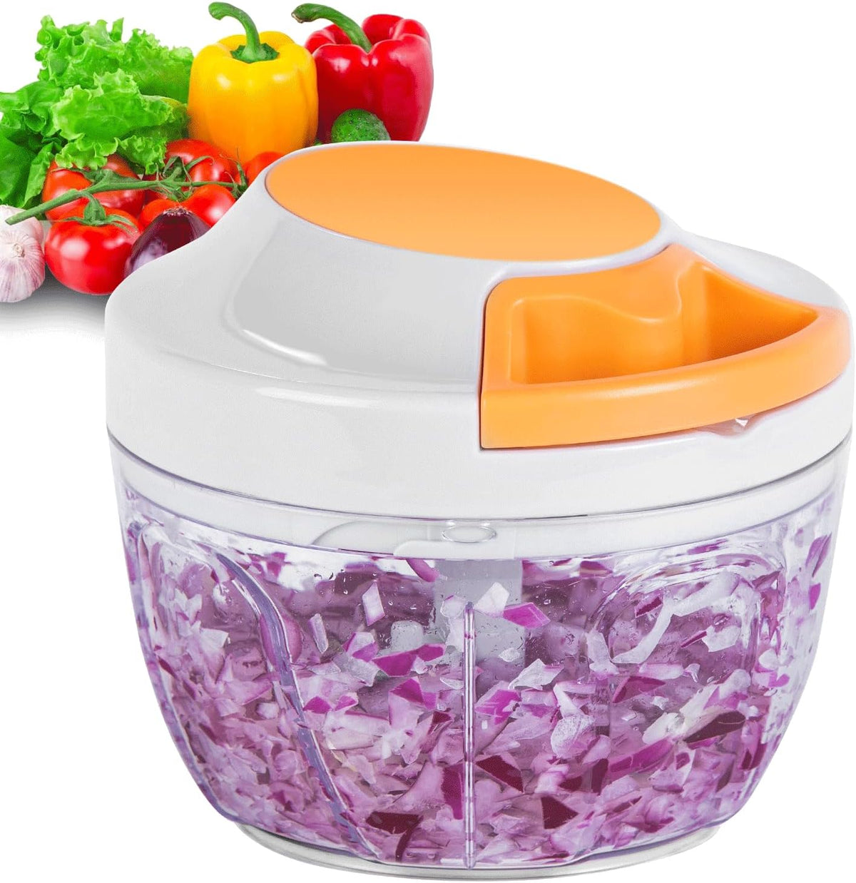 Manual Food Processor Vegetable Chopper, Portable Hand Pull String Garlic Mincer Onion Cutter for Veggies, Ginger, Fruits, Nuts, Herbs, etc., 900ml-Gray
