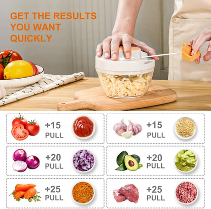 Manual Food Processor Vegetable Chopper, Portable Hand Pull String Garlic Mincer Onion Cutter for Veggies, Ginger, Fruits, Nuts, Herbs, etc., 900ml-Gray