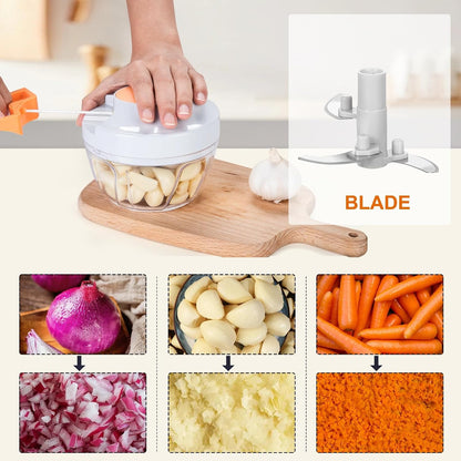 Manual Food Processor Vegetable Chopper, Portable Hand Pull String Garlic Mincer Onion Cutter for Veggies, Ginger, Fruits, Nuts, Herbs, etc., 900ml-Gray