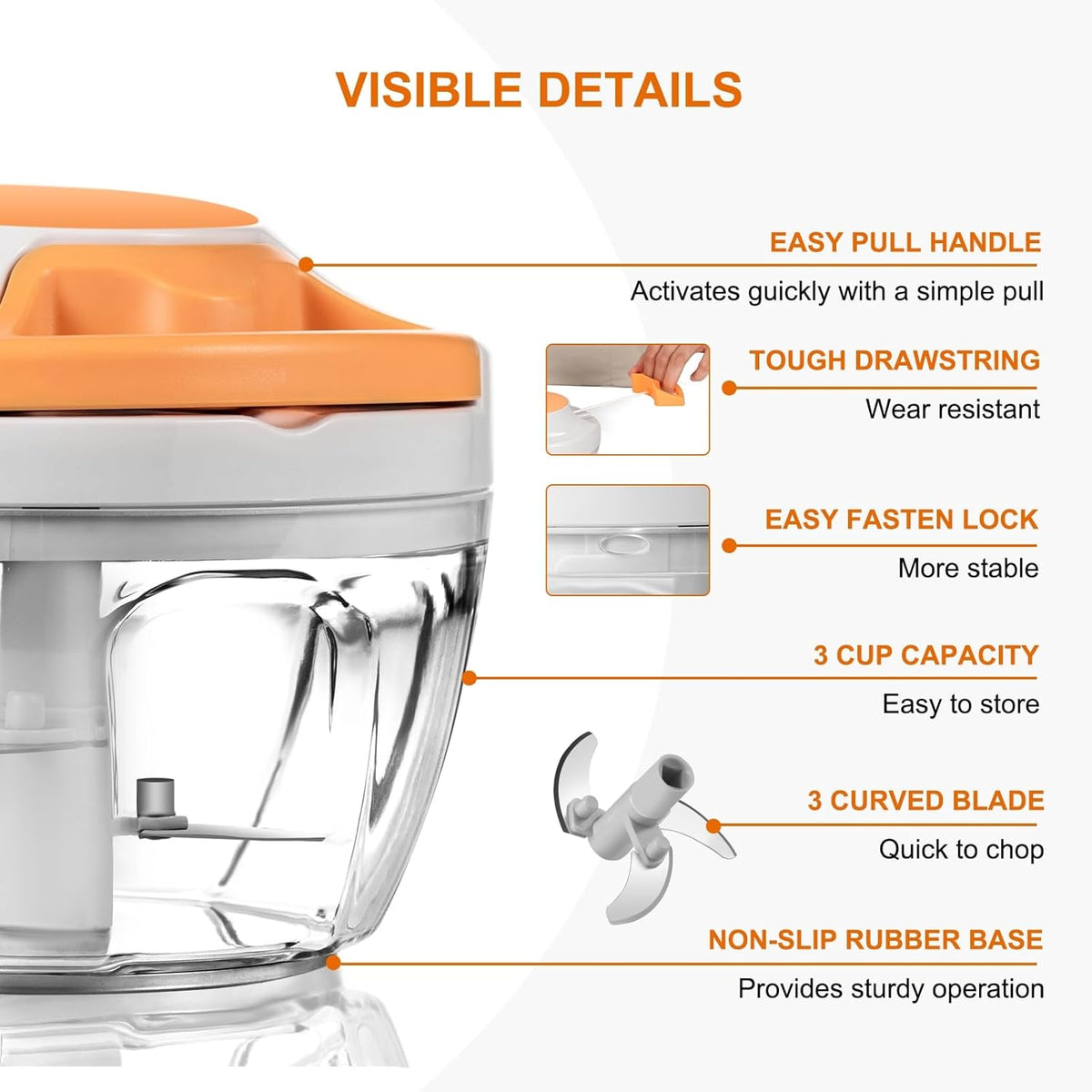Manual Food Processor Vegetable Chopper, Portable Hand Pull String Garlic Mincer Onion Cutter for Veggies, Ginger, Fruits, Nuts, Herbs, etc., 900ml-Gray