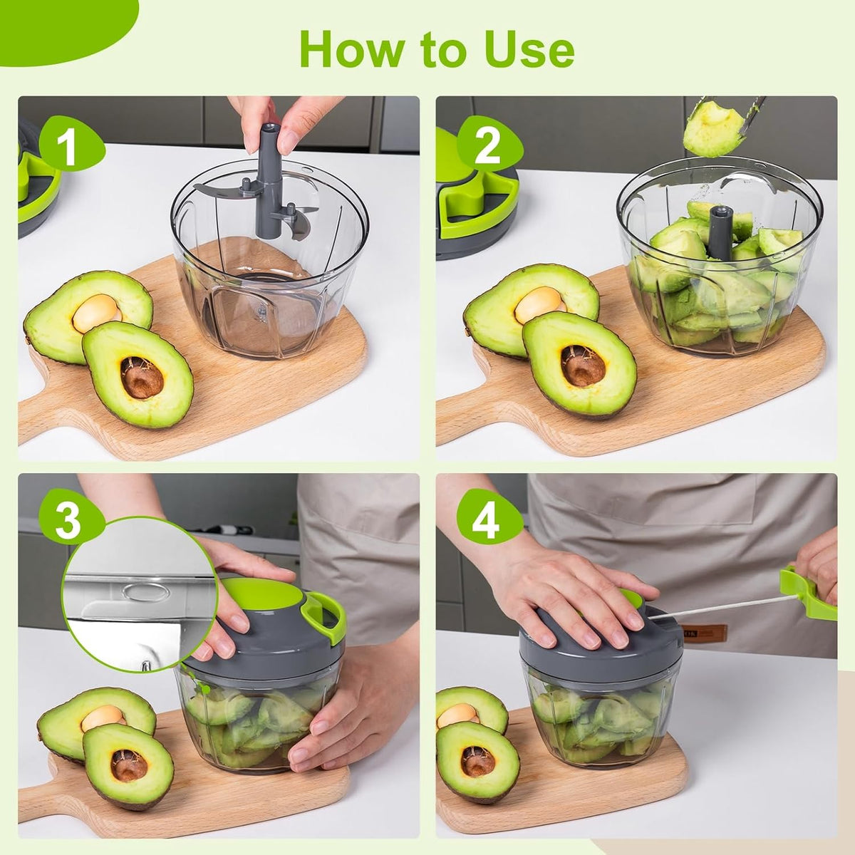 Manual Food Processor Vegetable Chopper, Portable Hand Pull String Garlic Mincer Onion Cutter for Veggies, Ginger, Fruits, Nuts, Herbs, etc., 900ml-Gray