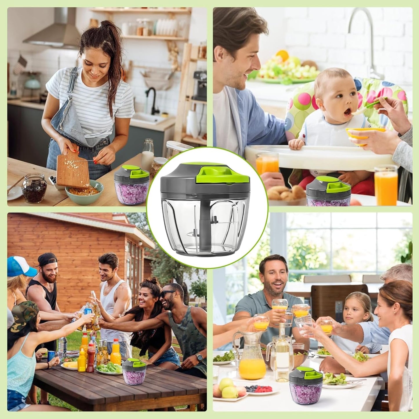 Manual Food Processor Vegetable Chopper, Portable Hand Pull String Garlic Mincer Onion Cutter for Veggies, Ginger, Fruits, Nuts, Herbs, etc., 900ml-Gray