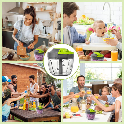 Manual Food Processor Vegetable Chopper, Portable Hand Pull String Garlic Mincer Onion Cutter for Veggies, Ginger, Fruits, Nuts, Herbs, etc., 900ml-Gray