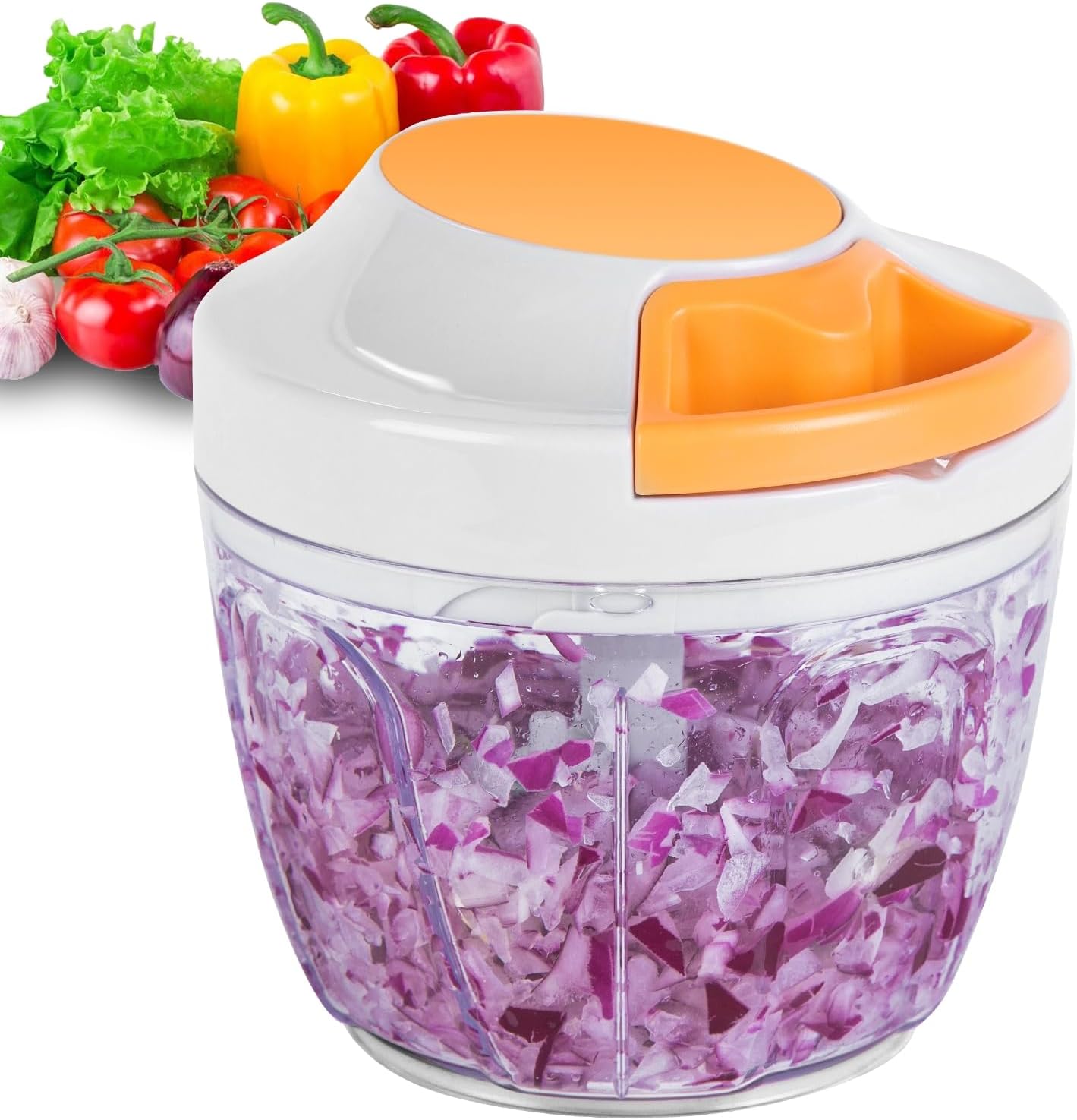 Manual Food Processor Vegetable Chopper, Portable Hand Pull String Garlic Mincer Onion Cutter for Veggies, Ginger, Fruits, Nuts, Herbs, etc., 900ml-Gray