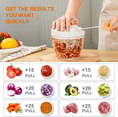 Manual Food Processor Vegetable Chopper, Portable Hand Pull String Garlic Mincer Onion Cutter for Veggies, Ginger, Fruits, Nuts, Herbs, etc., 900ml-Gray