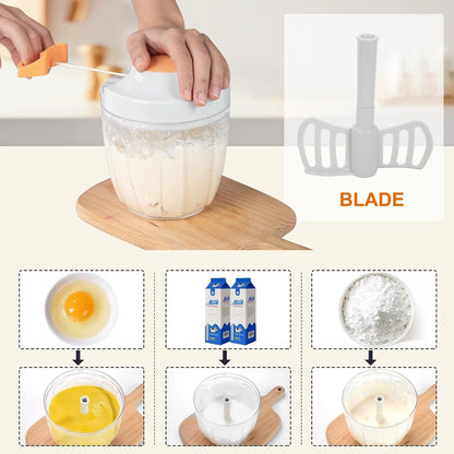 Manual Food Processor Vegetable Chopper, Portable Hand Pull String Garlic Mincer Onion Cutter for Veggies, Ginger, Fruits, Nuts, Herbs, etc., 900ml-Gray