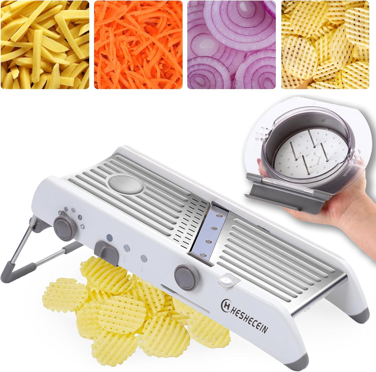 Adjustable Mandoline Slicer for Kitchen, Stainless Steel Mandolins Vegetable Chopper - Food Chopper, Vegetable Slicer, Mandolin with Waffle Maker | French Fry Cutter