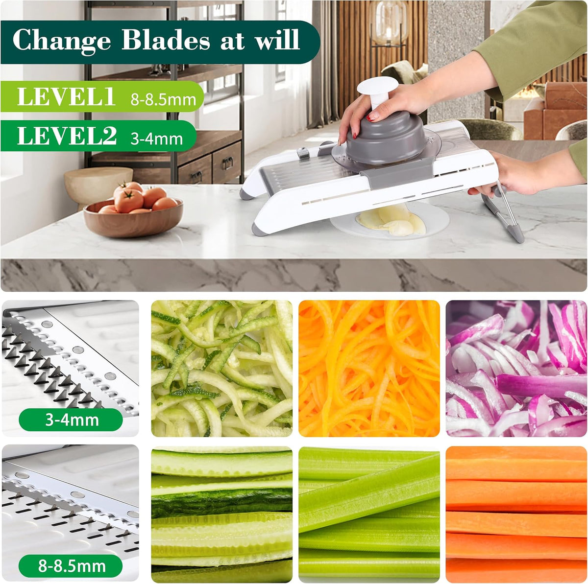 Adjustable Mandoline Slicer for Kitchen, Stainless Steel Mandolins Vegetable Chopper - Food Chopper, Vegetable Slicer, Mandolin with Waffle Maker | French Fry Cutter