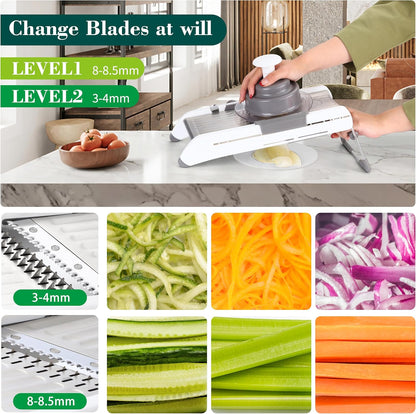 Adjustable Mandoline Slicer for Kitchen, Stainless Steel Mandolins Vegetable Chopper - Food Chopper, Vegetable Slicer, Mandolin with Waffle Maker | French Fry Cutter