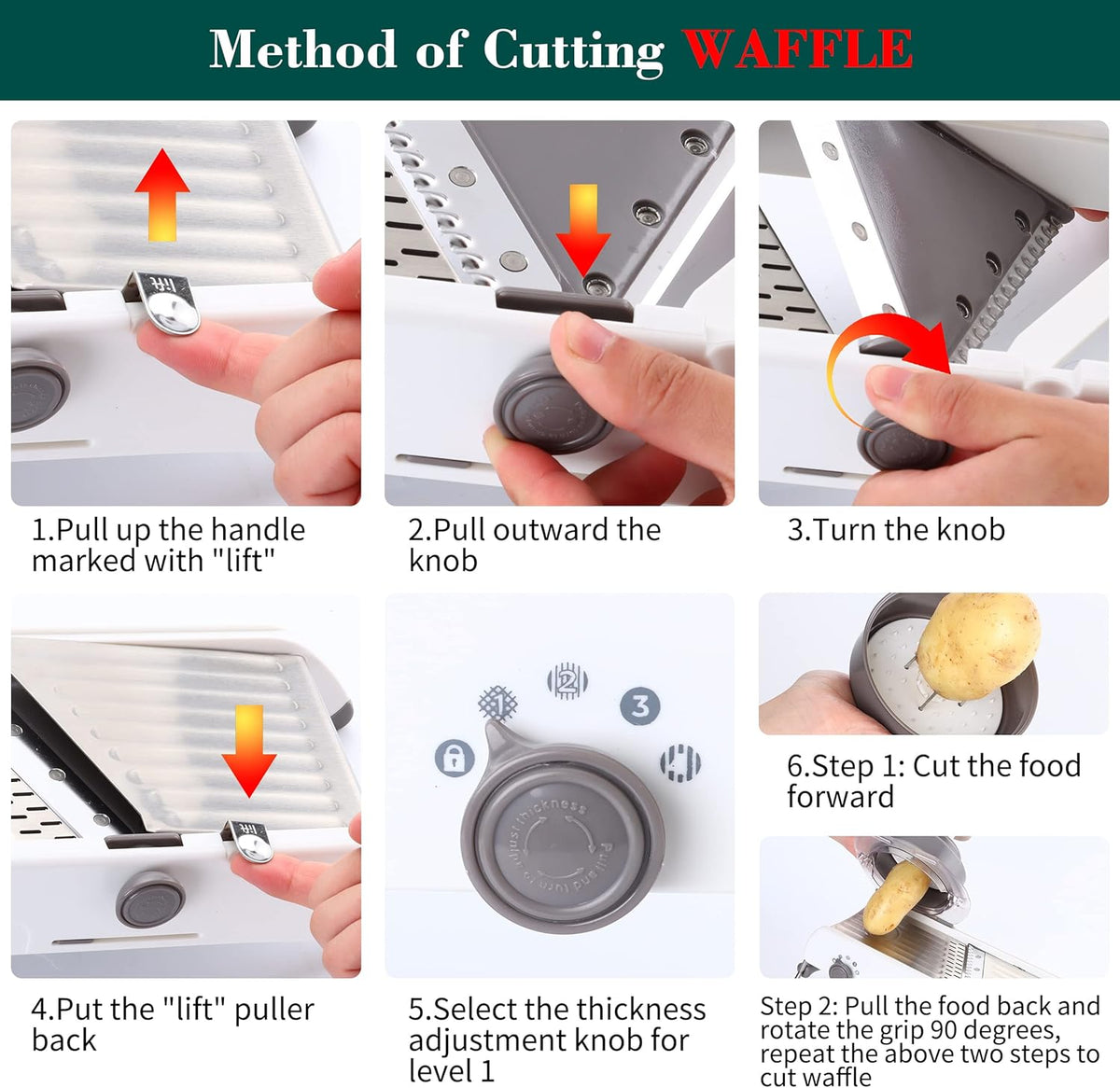 Adjustable Mandoline Slicer for Kitchen, Stainless Steel Mandolins Vegetable Chopper - Food Chopper, Vegetable Slicer, Mandolin with Waffle Maker | French Fry Cutter