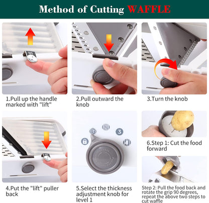 Adjustable Mandoline Slicer for Kitchen, Stainless Steel Mandolins Vegetable Chopper - Food Chopper, Vegetable Slicer, Mandolin with Waffle Maker | French Fry Cutter