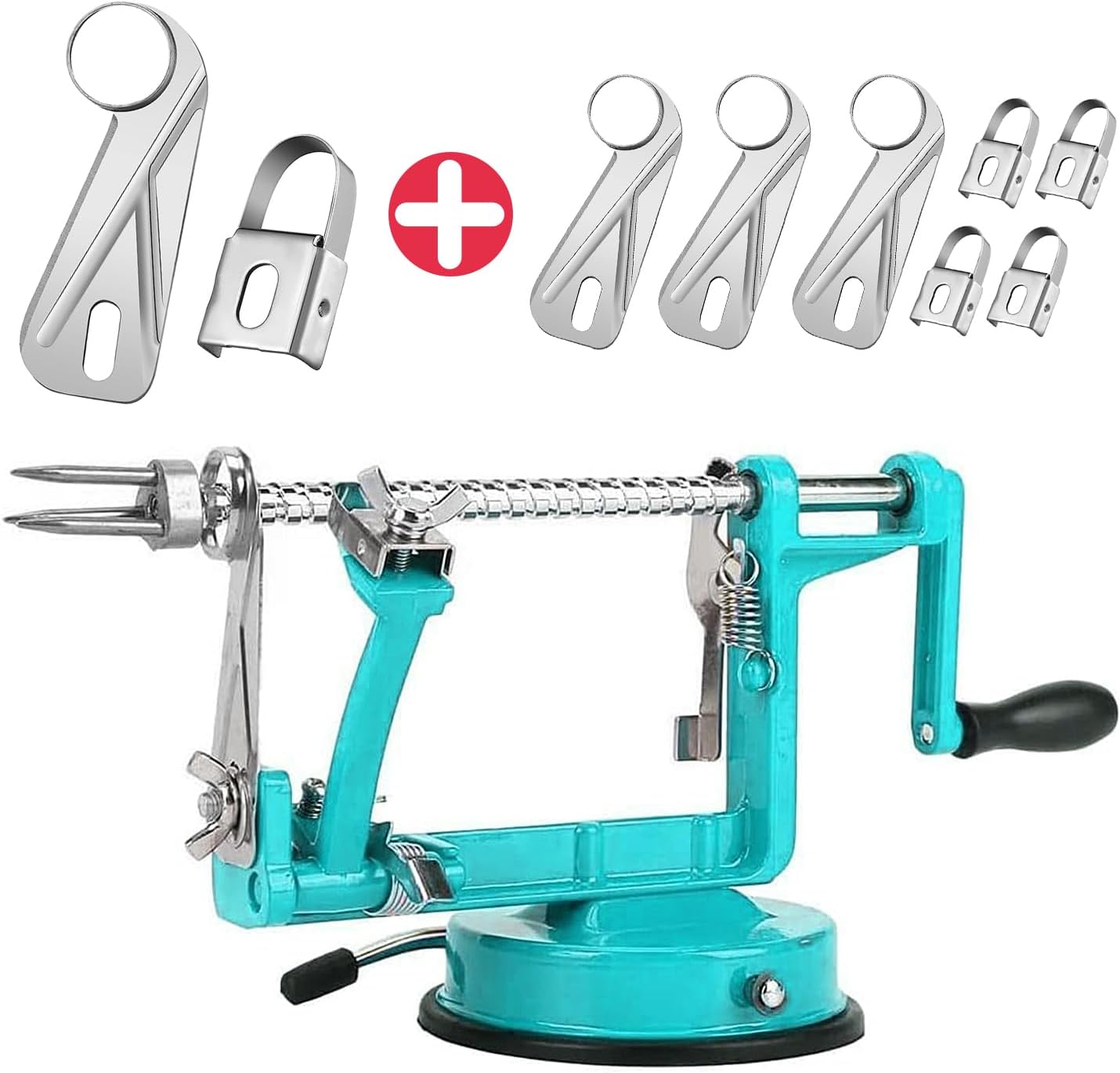 Apple Peeler, Slicer Corer Potato Peelers 3 In 1, Stainless Steel Heavy Duty Suction Cup Base And 7 Extra Blades (Red)
