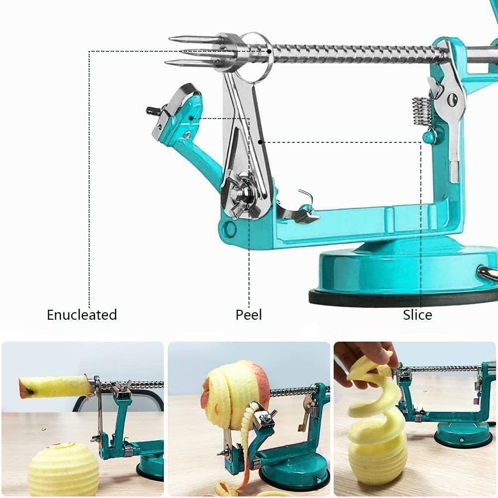 Apple Peeler, Slicer Corer Potato Peelers 3 In 1, Stainless Steel Heavy Duty Suction Cup Base And 7 Extra Blades (Red)