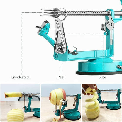 Apple Peeler, Slicer Corer Potato Peelers 3 In 1, Stainless Steel Heavy Duty Suction Cup Base And 7 Extra Blades (Red)