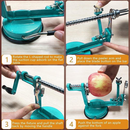 Apple Peeler, Slicer Corer Potato Peelers 3 In 1, Stainless Steel Heavy Duty Suction Cup Base And 7 Extra Blades (Red)