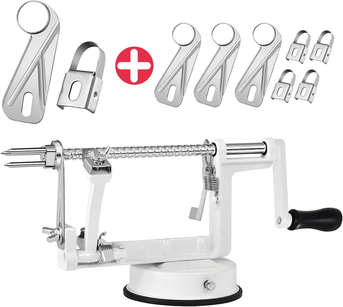 Apple Peeler, Slicer Corer Potato Peelers 3 In 1, Stainless Steel Heavy Duty Suction Cup Base And 7 Extra Blades (Red)