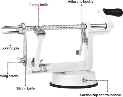 Apple Peeler, Slicer Corer Potato Peelers 3 In 1, Stainless Steel Heavy Duty Suction Cup Base And 7 Extra Blades (Red)