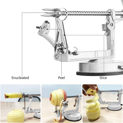 Apple Peeler, Slicer Corer Potato Peelers 3 In 1, Stainless Steel Heavy Duty Suction Cup Base And 7 Extra Blades (Red)