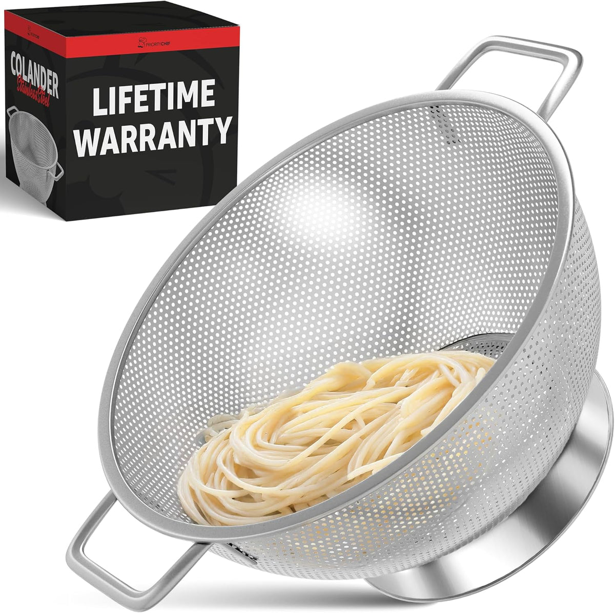 Premium 5Qrt Stainless Steel Colander for Kitchen, Durable Rice and Pasta Strainer with Handle, Rust-Resistant & Dishwasher Safe