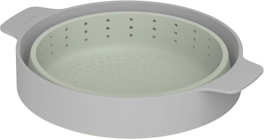 Balance Silicone Collapsible Colander Strainer & Steamer Basket | 10 x 2 Inch Foldable Food Pasta Vegetable Noodle Pot Insert, Heat Resistant Recycled Material, Dishwasher Safe, Space Saving