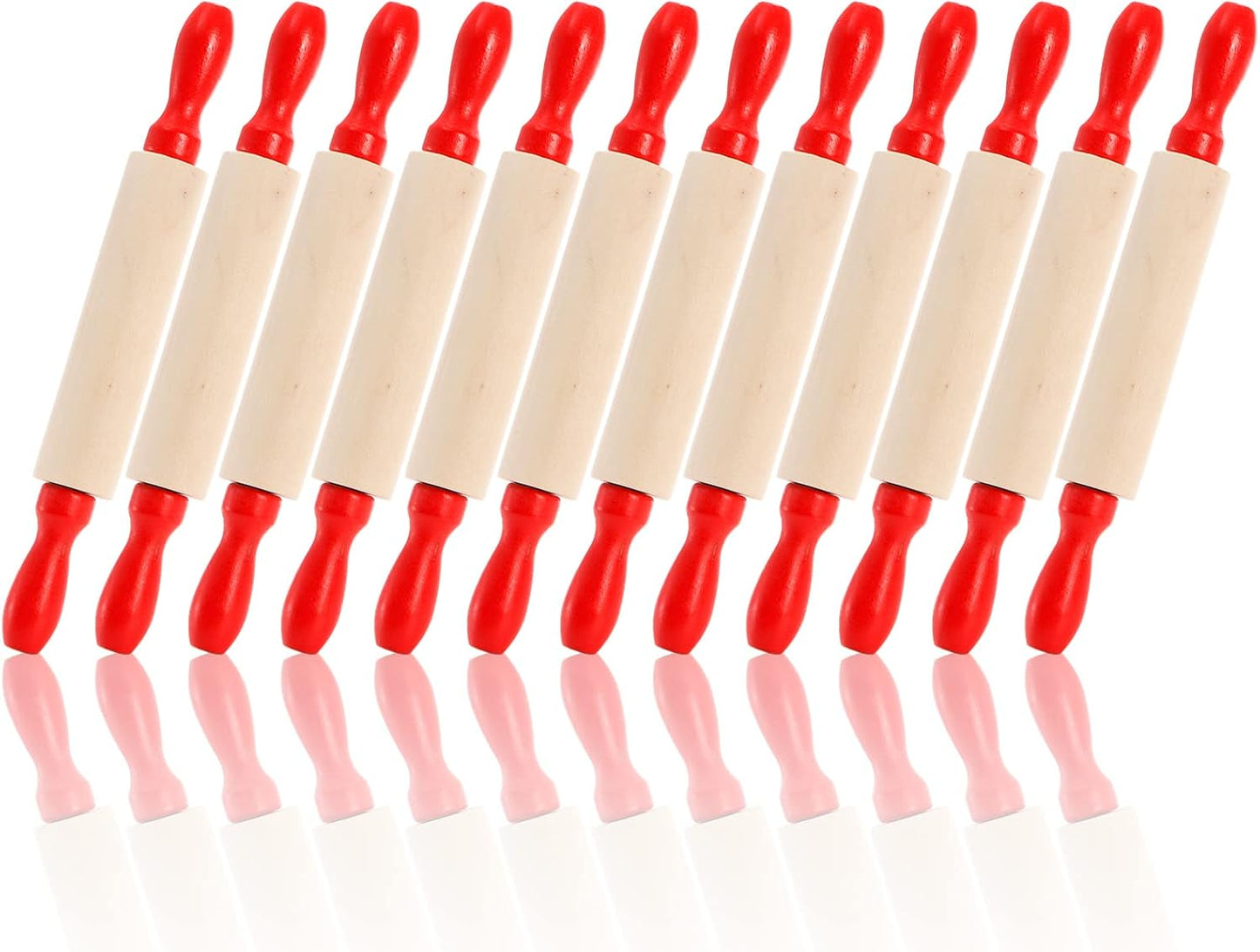 Set of 12 Mini Rolling Pin, 8 Inch Wood Dough Roller for Baking with Red Handle, Small Clay Rolling Pin for Craft Fondant Pastry Pizza Crafting and Imaginative Play