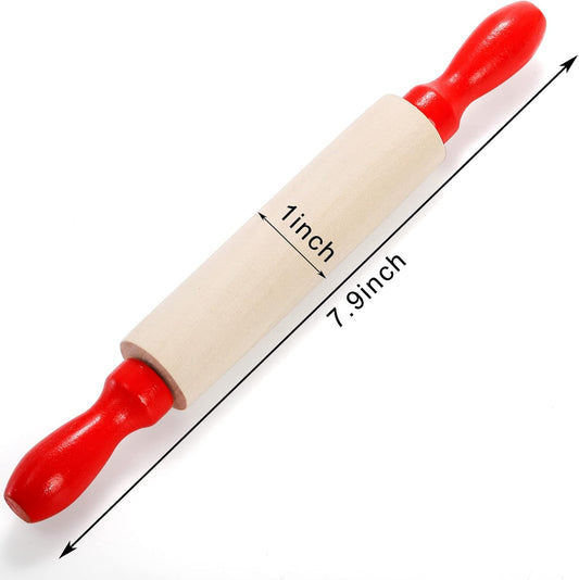 Set of 12 Mini Rolling Pin, 8 Inch Wood Dough Roller for Baking with Red Handle, Small Clay Rolling Pin for Craft Fondant Pastry Pizza Crafting and Imaginative Play