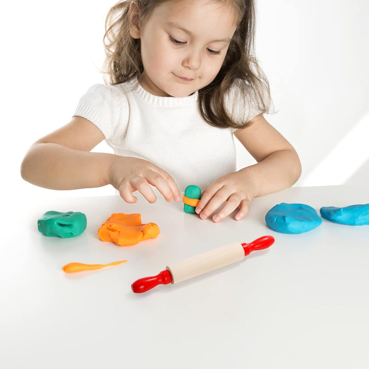 Set of 12 Mini Rolling Pin, 8 Inch Wood Dough Roller for Baking with Red Handle, Small Clay Rolling Pin for Craft Fondant Pastry Pizza Crafting and Imaginative Play